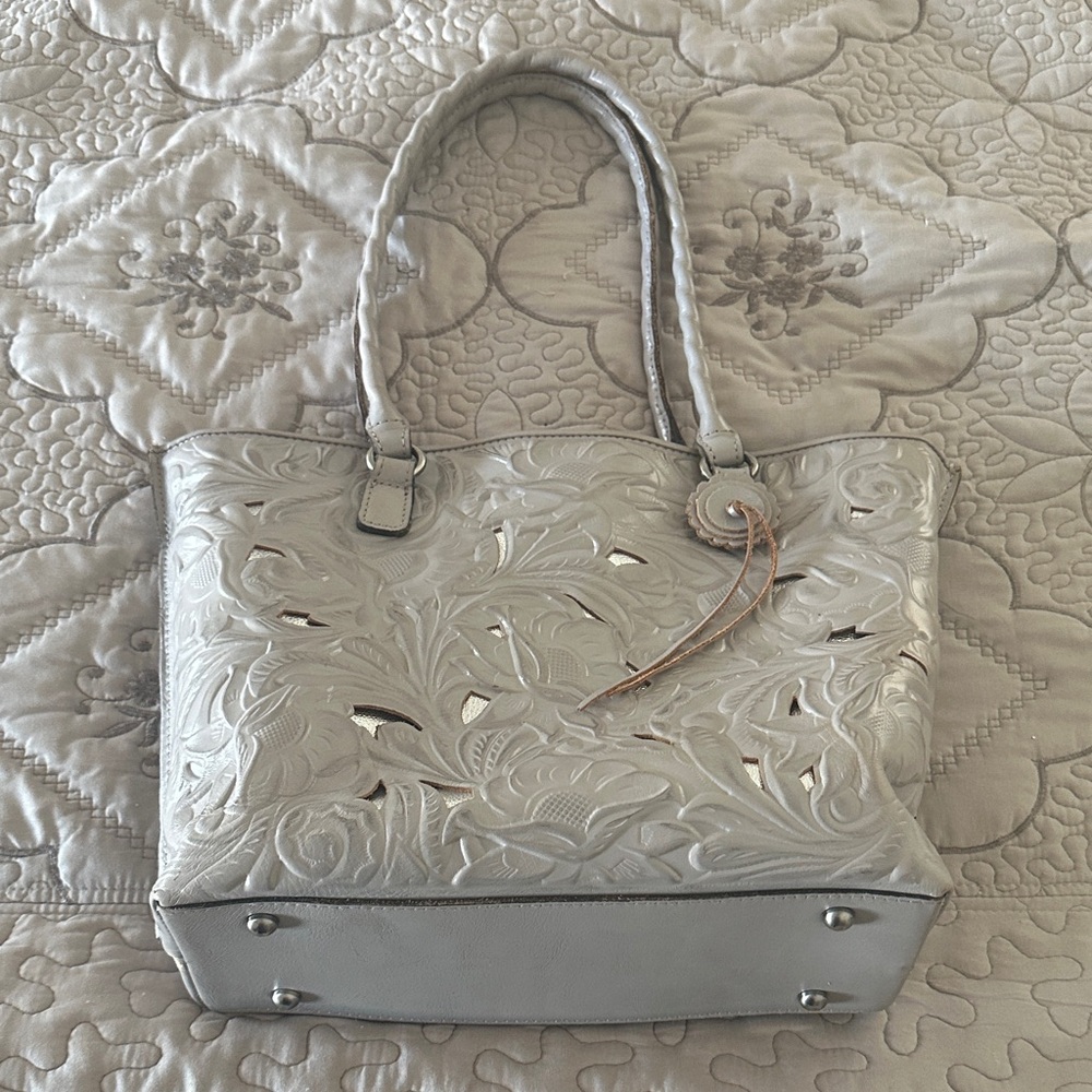 Patricia Nash Elegant Silver Embossed Tote Bag